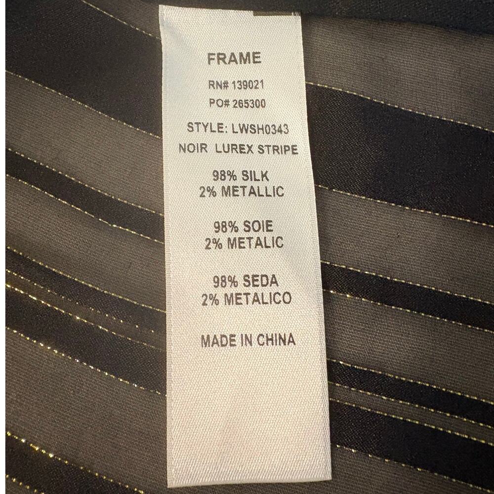 Frame Black & Gold Noir Lurex Stripe Silk Metallic Blend Blouse Size XS - Picture 4 of 6